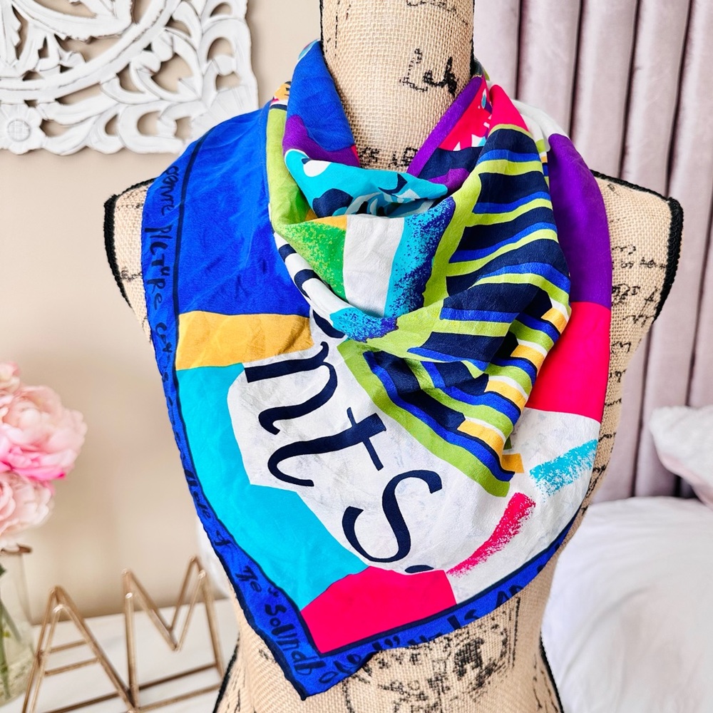 VINTAGE 1980’S ECHO RARE MULTICOLORED SQUARE SILK SCARF